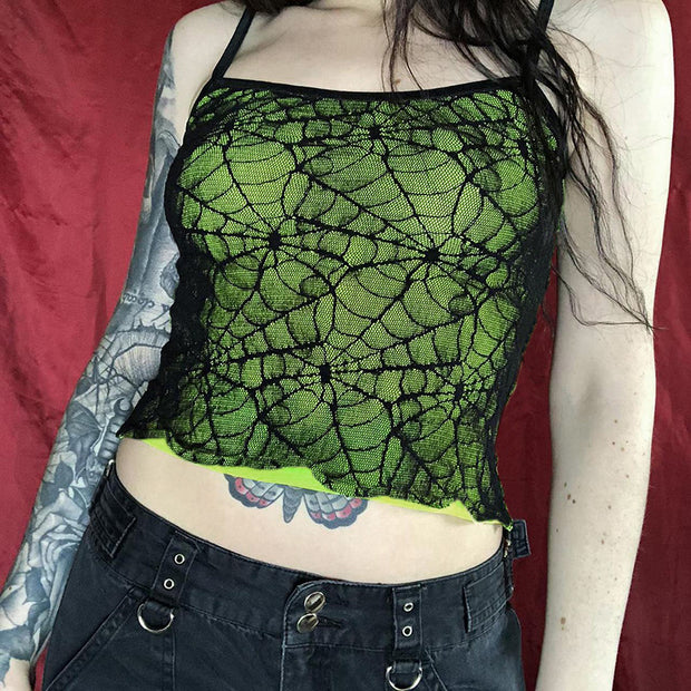 Personality Street Top Dark Halloween Sexy Sling Green Spider Element