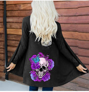 Women's Fashion Halloween Skull Printed Cardigan Long Sleeve Coat Top