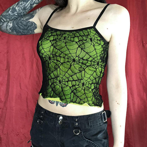 Personality Street Top Dark Halloween Sexy Sling Green Spider Element