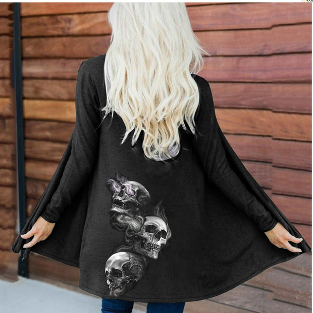 Women's Fashion Halloween Skull Printed Cardigan Long Sleeve Coat Top