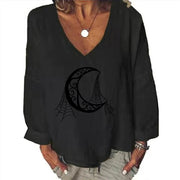 Women's Halloween Head Printed Loose Top Cotton And Linen