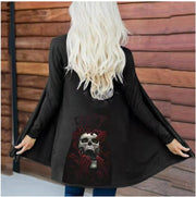 Women's Fashion Halloween Skull Printed Cardigan Long Sleeve Coat Top