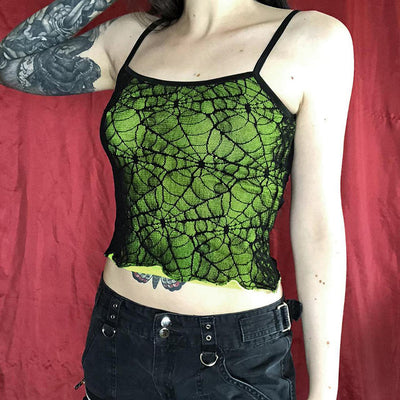 Personality Street Top Dark Halloween Sexy Sling Green Spider Element