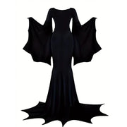 Black Costume Womens Gothic Witch Bat Sleeve Dress Halloween Cosplay Costumes Vintage Carnival Party Outfit