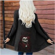 Women's Fashion Halloween Skull Printed Cardigan Long Sleeve Coat Top