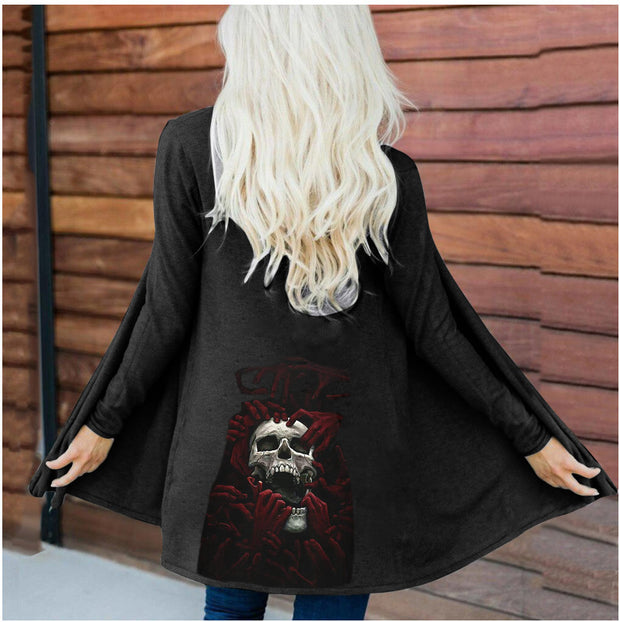 Women's Fashion Halloween Skull Printed Cardigan Long Sleeve Coat Top