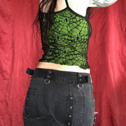 Personality Street Top Dark Halloween Sexy Sling Green Spider Element